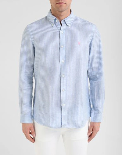 Shop Polo Ralph Lauren Classic Fit Striped Shirt Man Shirt Sky Blue Size L Linen