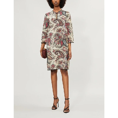Shop Etro Paisley-print Wool Dress In Beige