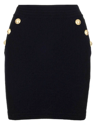 Shop Balmain Embossed Button Pencil Skirt In Black