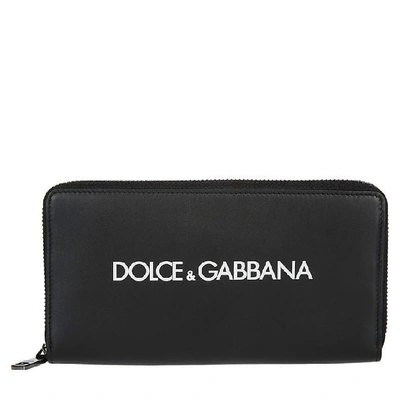 Shop Dolce & Gabbana Zip Around Logo Wallet In Black