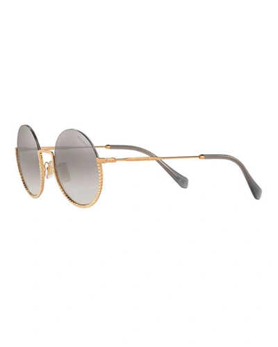 Shop Miu Miu Semi-rimless Crystal Studded Round Sunglasses In Gray
