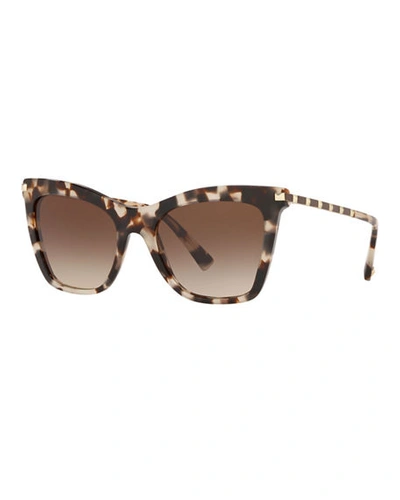 Shop Valentino Rockstud-trim Cat-eye Sunglasses In Brown