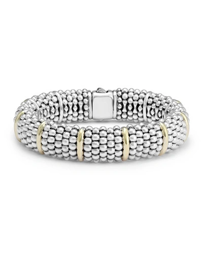 Shop Lagos Silver Caviar Oval Bracelet With 18k Gold, 15mm In Yellow/silver