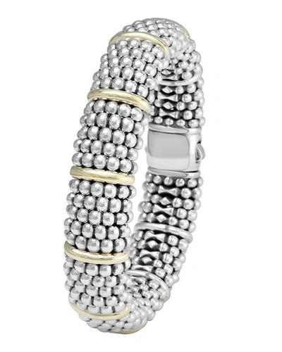 Shop Lagos Silver Caviar Oval Bracelet With 18k Gold, 15mm In Yellow/silver