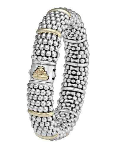 Shop Lagos Silver Caviar Oval Bracelet With 18k Gold, 15mm In Yellow/silver