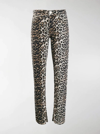 Shop Ganni Leopard Slim-fit Jeans In Neutrals