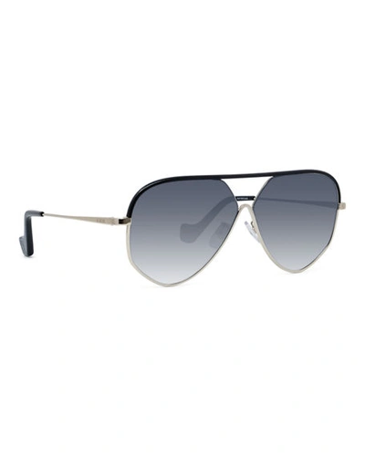 Shop Loewe Metal Aviator Sunglasses W/ Leather Brow In Gold/smoke