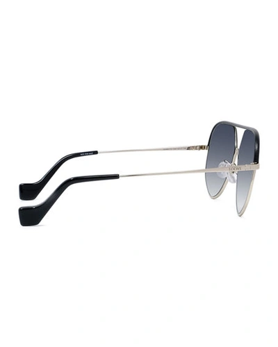 Shop Loewe Metal Aviator Sunglasses W/ Leather Brow In Gold/smoke