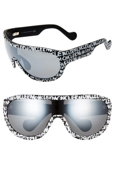 Shop Moncler 155mm Mirrored Shield Sunglasses In Black/ Smoke Mirror