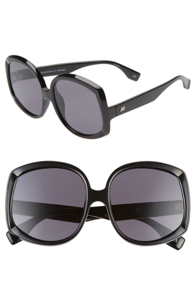 Shop Le Specs Illumination 59mm Square Sunglasses In Black/ Smoke