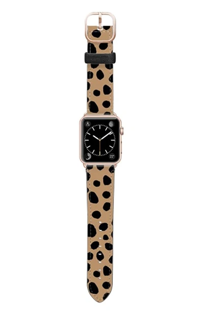 Shop Casetify Cheetah Dots Saffiano Faux Leather Apple Watch Strap In Cheetah/ Gold