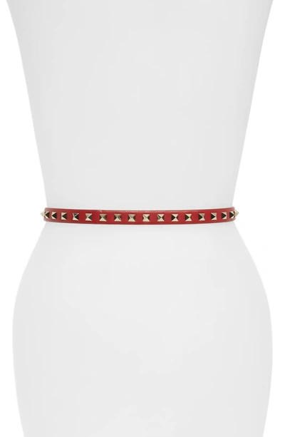 Shop Valentino Rockstud Leather Belt In Rosso