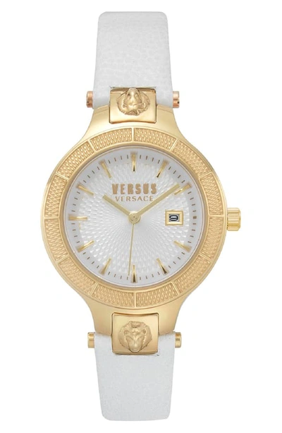Shop Versus Claremont Leather Strap Watch, 32mm In White/ Silver/ Gold