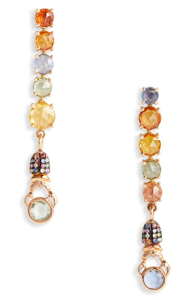 Shop Daniela Villegas Stoplight Mismatch Stone Linear Earrings In 18kpg