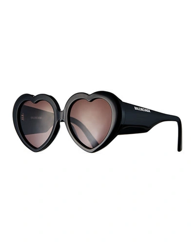 Shop Balenciaga Heart-shaped Acetate Sunglasses In Black