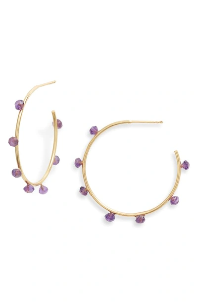 Shop Argento Vivo Amethyst Hoop Earrings In Gold