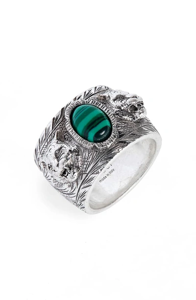 Shop Gucci Garden Sterling Silver Ring In Sterling Silver / Malachite