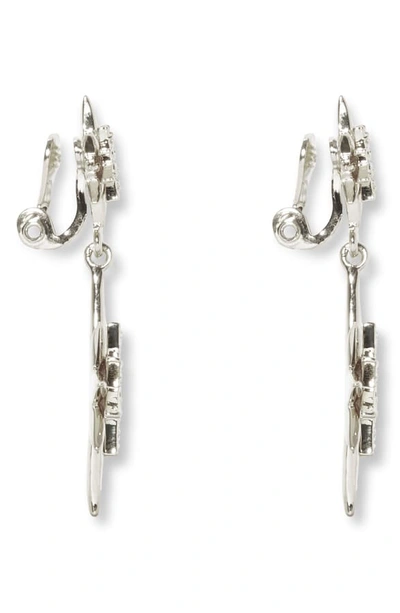 Shop Vince Camuto Celestial Double Drop Clip-on Earrings In Rhodium/ Crystal