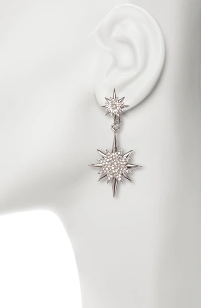 Shop Vince Camuto Celestial Double Drop Clip-on Earrings In Rhodium/ Crystal