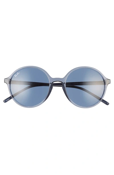 Shop Ray Ban 53mm Round Sunglasses - Trasparent Blue/ Blue Solid