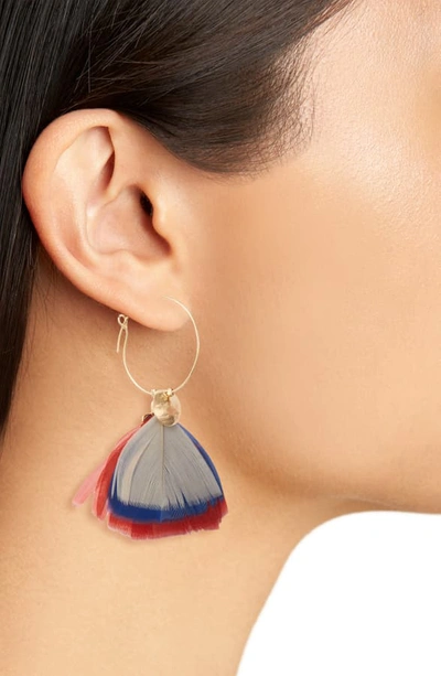 Shop Gas Bijoux Bermude Feather Hoop Earrings In Blue