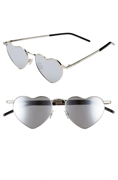 Shop Saint Laurent Loulou 52mm Heart Shaped Sunglasses In Silver/ Silver
