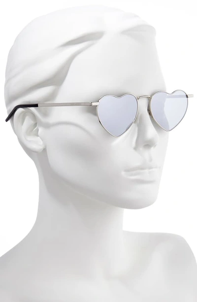 Shop Saint Laurent Loulou 52mm Heart Shaped Sunglasses In Silver/ Silver