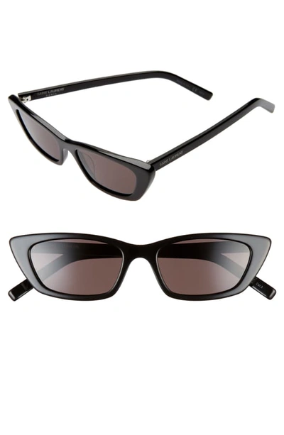 Shop Saint Laurent 52mm Cat Eye Sunglasses In Shiny Black/ Grey Solid