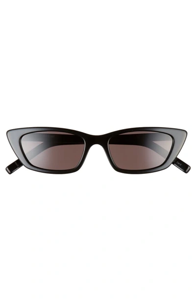 Shop Saint Laurent 52mm Cat Eye Sunglasses In Shiny Black/ Grey Solid