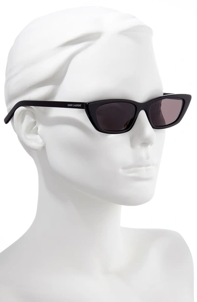 Shop Saint Laurent 52mm Cat Eye Sunglasses In Shiny Black/ Grey Solid