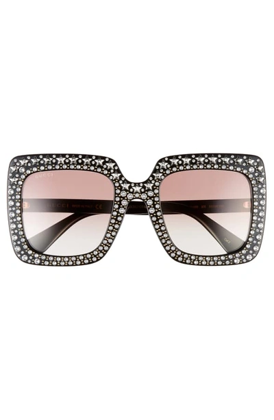 Shop Gucci 52mm Crystal Embellished Square Sunglasses In Shiny Black W/ Star Crystals