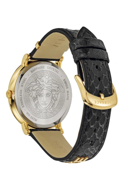 Shop Versace V Circle Logo Snakeskin Leather Strap Watch, 38mm In Black/ Gold