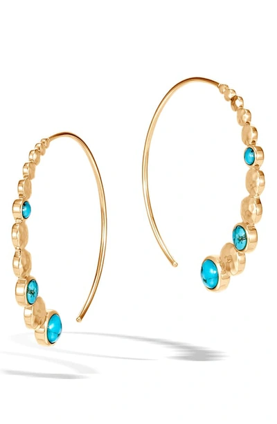 John Hardy Dot Hammered Turquoise Threader Hoop Earrings In Gold/ Turquoise