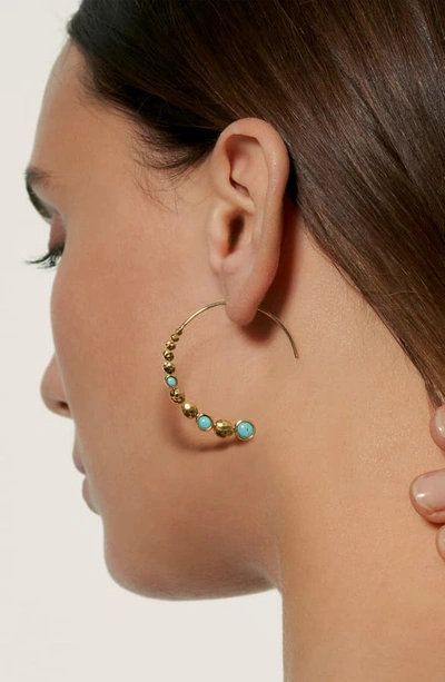 John Hardy Dot Hammered Turquoise Threader Hoop Earrings In Gold/ Turquoise