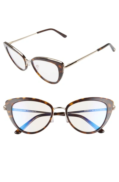 Shop Tom Ford 53mm Cat Eye Blue Light Blocking Glasses In Dark Havana/ Gold