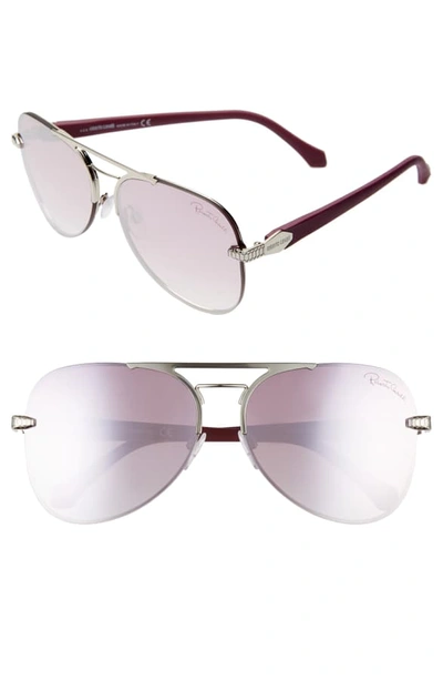 Shop Roberto Cavalli 60mm Mirrored Aviator Sunglasses In Shiny Palladium/ Bordeaux Mir