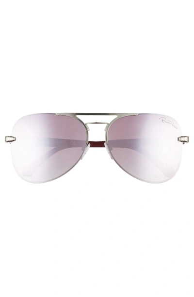 Shop Roberto Cavalli 60mm Mirrored Aviator Sunglasses In Shiny Palladium/ Bordeaux Mir
