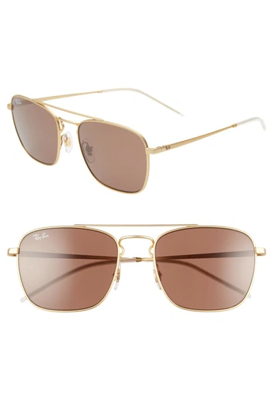 Shop Ray Ban 55mm Navigator Sunglasses In Gold/ Brown Solid