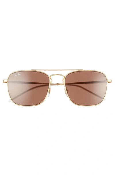 Shop Ray Ban 55mm Navigator Sunglasses In Gold/ Brown Solid