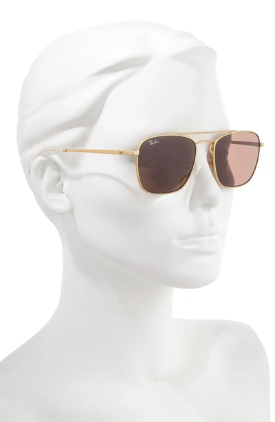 Shop Ray Ban 55mm Navigator Sunglasses In Gold/ Brown Solid