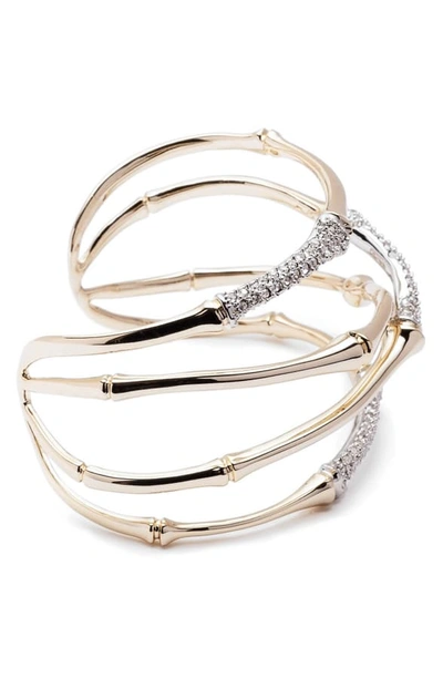 Shop Alexis Bittar Orbiting Bamboo Crystal Encrusted Cuff Bracelet In Two Tone