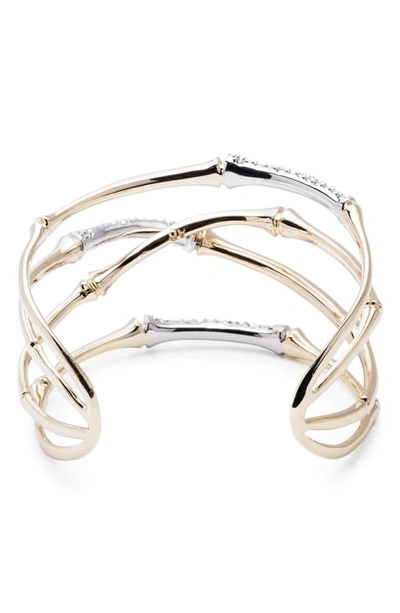 Shop Alexis Bittar Orbiting Bamboo Crystal Encrusted Cuff Bracelet In Two Tone