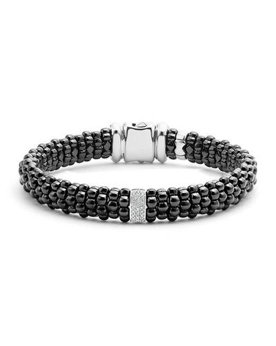 Lagos Black Caviar Ceramic Bracelet With Sterling Silver And 1 Diamond Bar In Black
