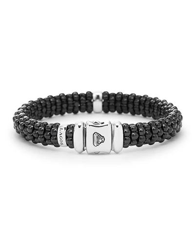 Lagos Black Caviar Ceramic Bracelet With Sterling Silver And 1 Diamond Bar In Black