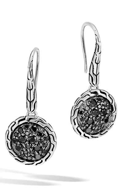 Shop John Hardy Pave Drop Earrings In Silver/ Black Sapphire