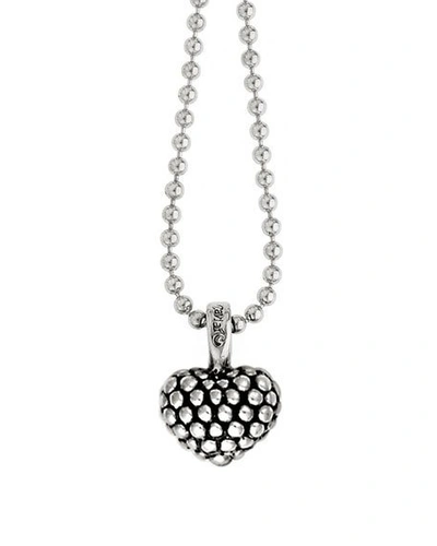 Shop Lagos Caviar Beaded Heart Pendant Necklace, 35"l In Silver