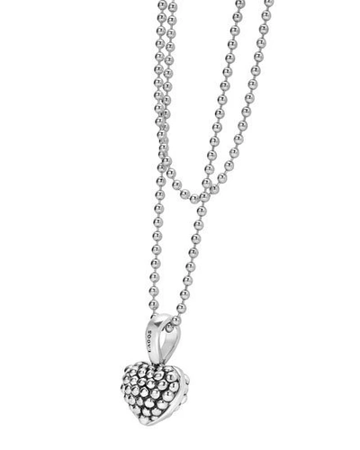 Shop Lagos Caviar Beaded Heart Pendant Necklace, 35"l In Silver