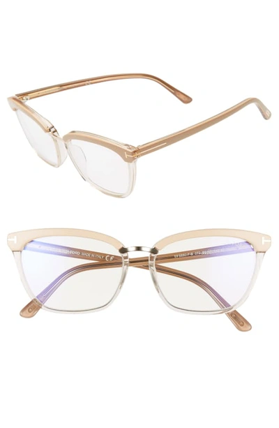 Shop Tom Ford 55mm Blue Light Blocking Glasses In Beige/ Pink