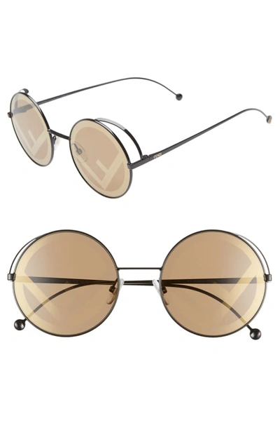 Shop Fendi 53mm Lenticular Round Sunglasses - Black/ Gold