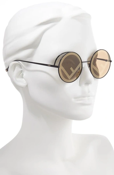 Shop Fendi 53mm Lenticular Round Sunglasses - Black/ Gold